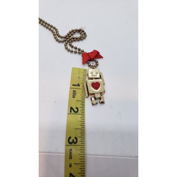 Cute Gold ROBOT and Love Pendant Necklace Arms Legs Move Red Bow Forever 21 - Picture 5 of 8